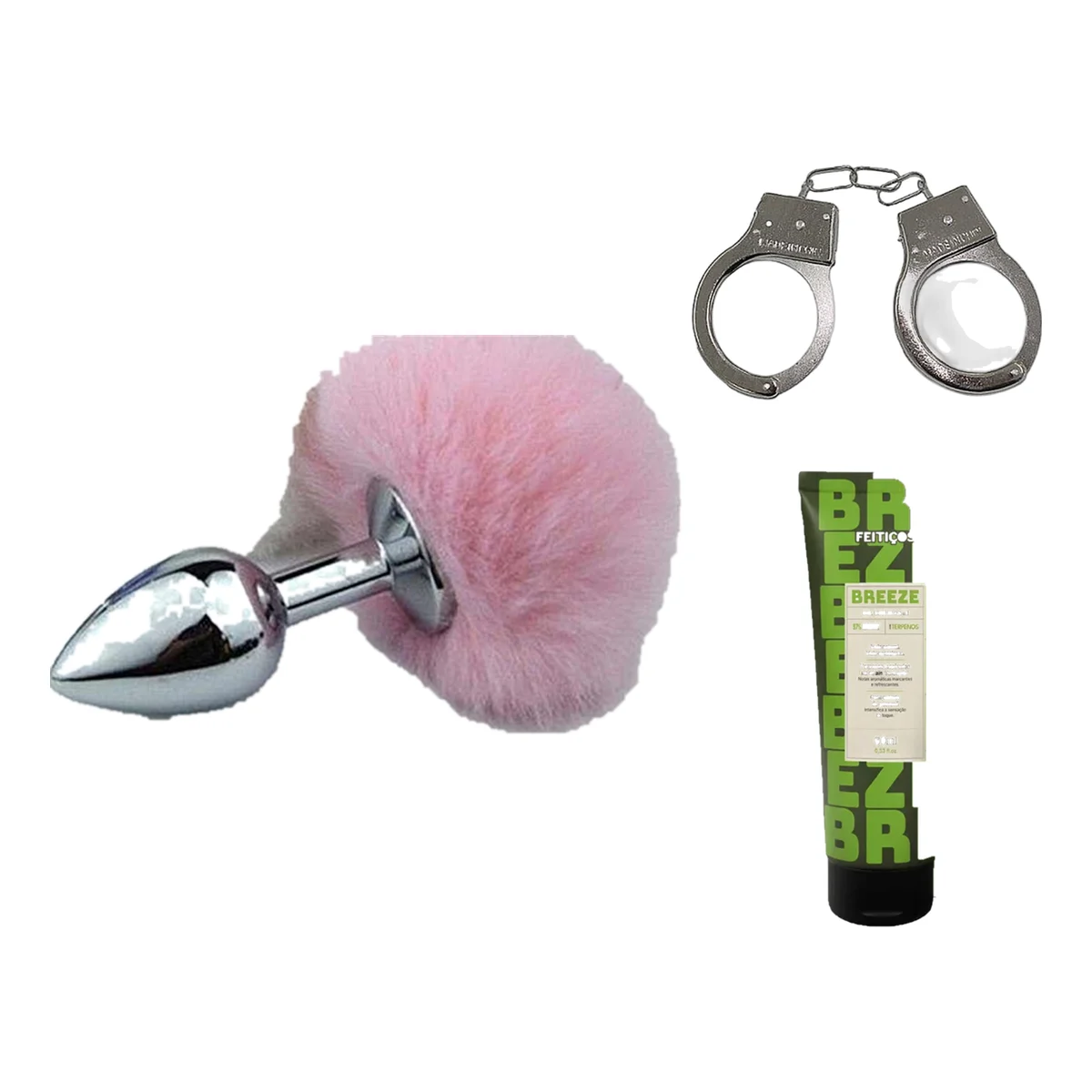 Kit Fantasia Coelhinha Plug Anal Rabo + Algema E Gel De Brinde