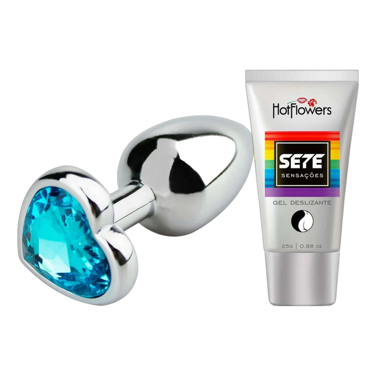 Kit Plug Anal Joia Aço G Mais Intenso + Gel Anal De Brinde