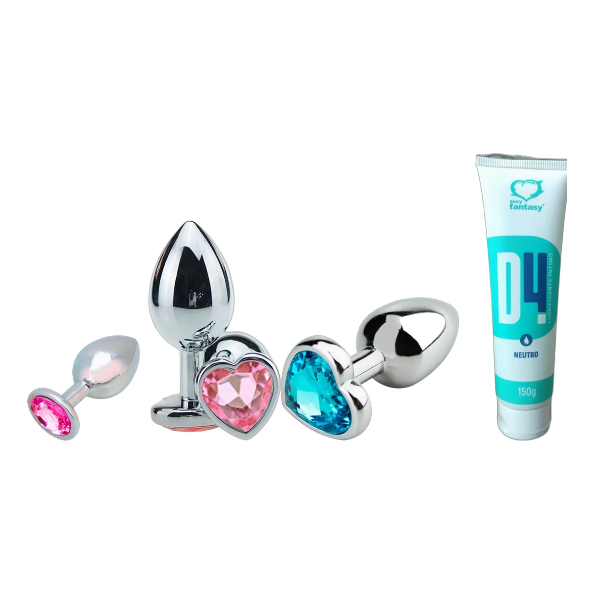 Kit 3 Plugs Anal Joia P M G Evolua No Seu Ritmo + Lubrificante