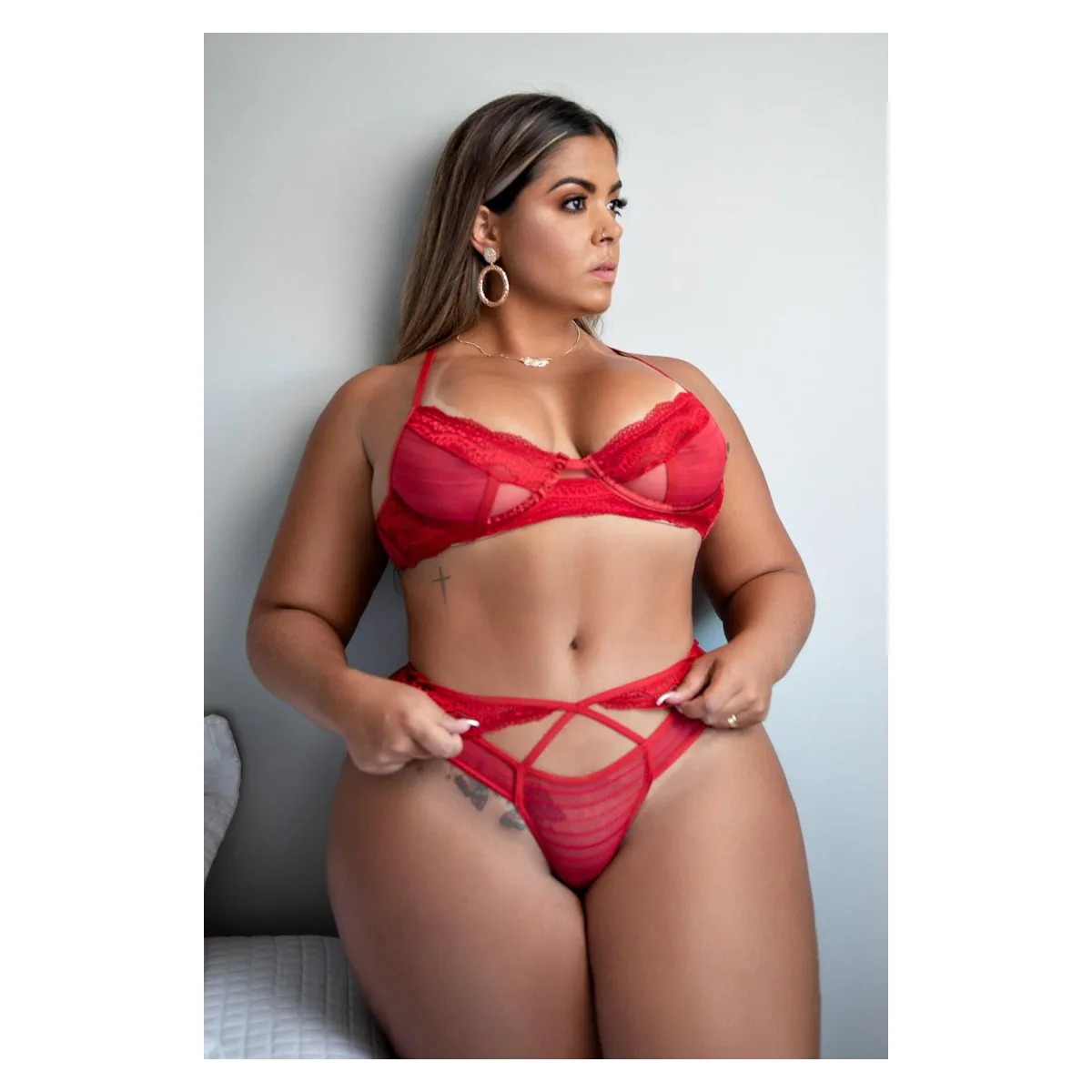 Conjunto Sem Bojo em Tule e Renda