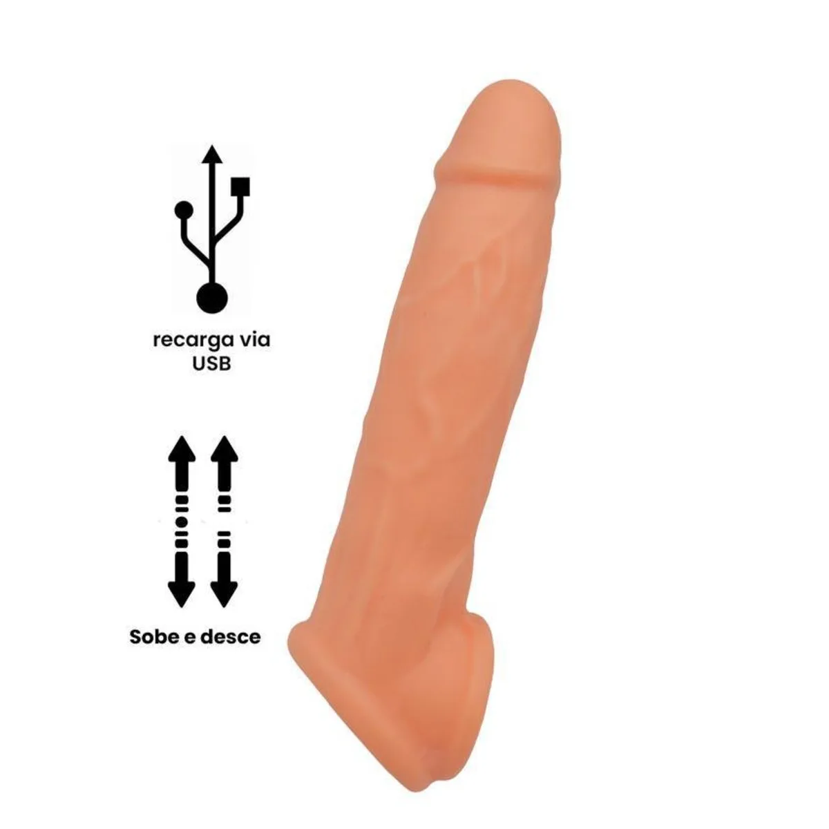 Capa Peniana Extensora Realística com Vibração e Vai e Vem Recarregável, Importado - Butique Bella
