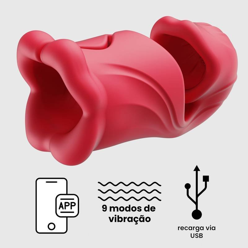 MASTURBADOR MASCULINO COM VIBRO E APP EM FORMATO DE BOCA