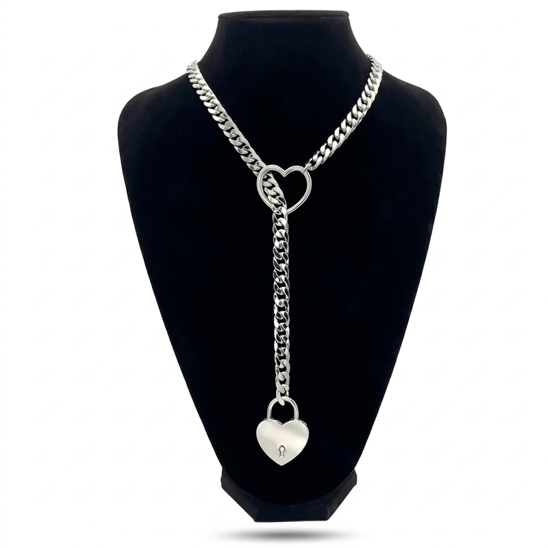 CHOKER COLEIRA ENFORCADORA COM CADEADO E CORAÇÃO EM METAL