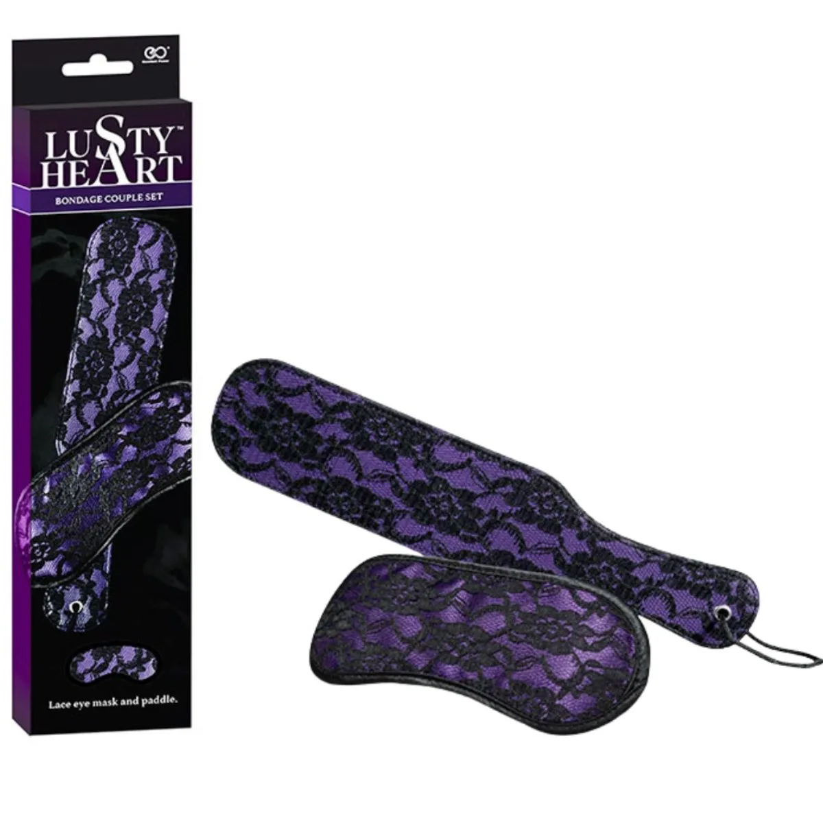 Kit Bondage Venda e Chibata Lusty Heart Lilás, Adão e Eva - Butique Bella