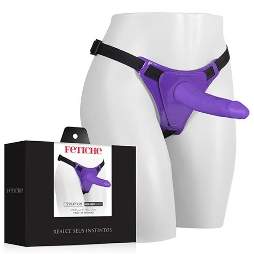 CINTA STRAP ON AJUSTÁVEL EM VINIL - ROXA - COM PÊNIS DE 19X5CM - Butique Bella