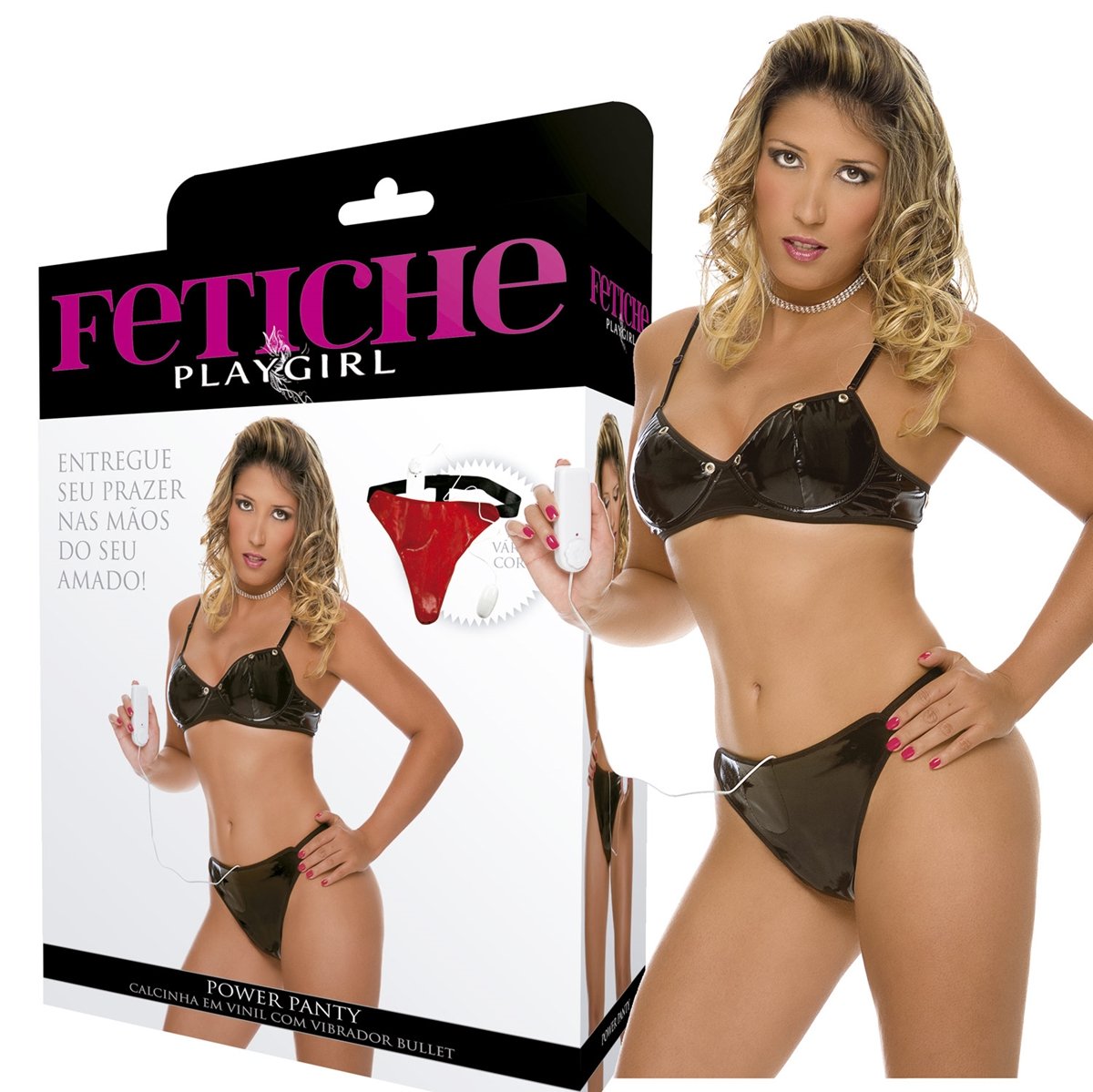 Calcinha em Vinil com Vibrador - Cor Preta
