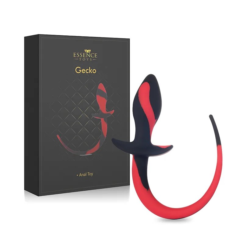 Gecko - plug anal de silicone com rabo preto e vermelho