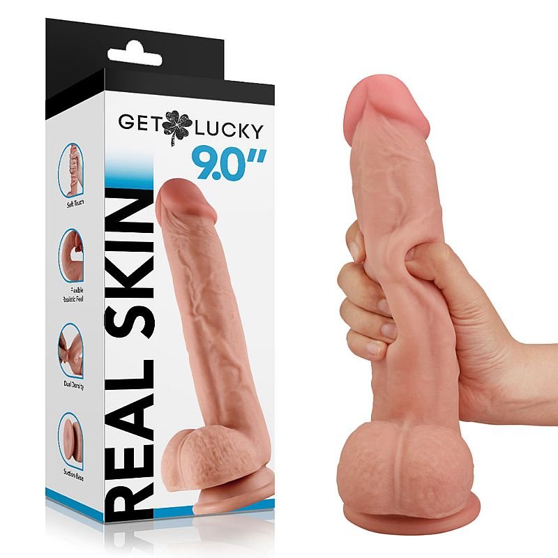 Pênis Realístico em de cyber com escroto e ventosa 9.0" - Real skin