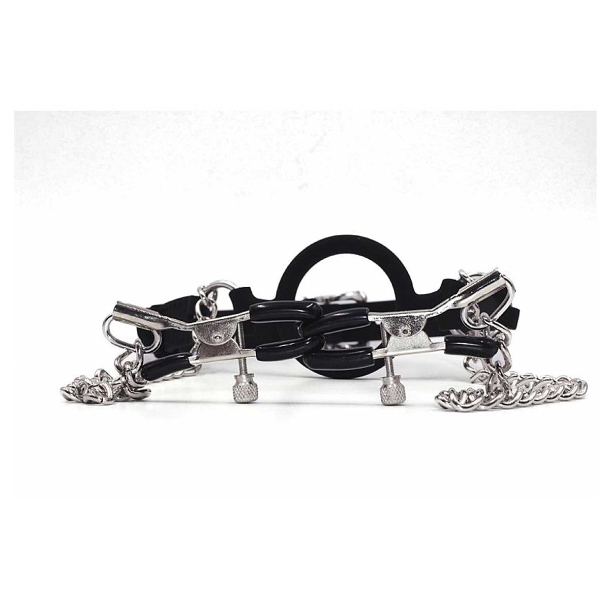 MORDAÇA O-RING DE METAL COM GRAMPOS DE MAMILO - Butique Bella