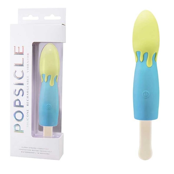 POPSICLE - SILICONE RECHARGEABLE VIBRATOR - SORVETE - AZUL E AMARELO - 10 MODOS DE VIBRAÇÃO, Adão e Eva - vista adicional - Butique Bella