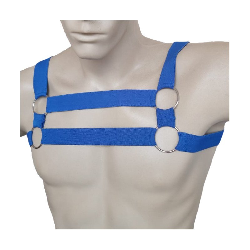 ARREIO MASCULINO ARNÊS BONDAGEM PEITO 6 ARGOLAS AZUL — foto 1