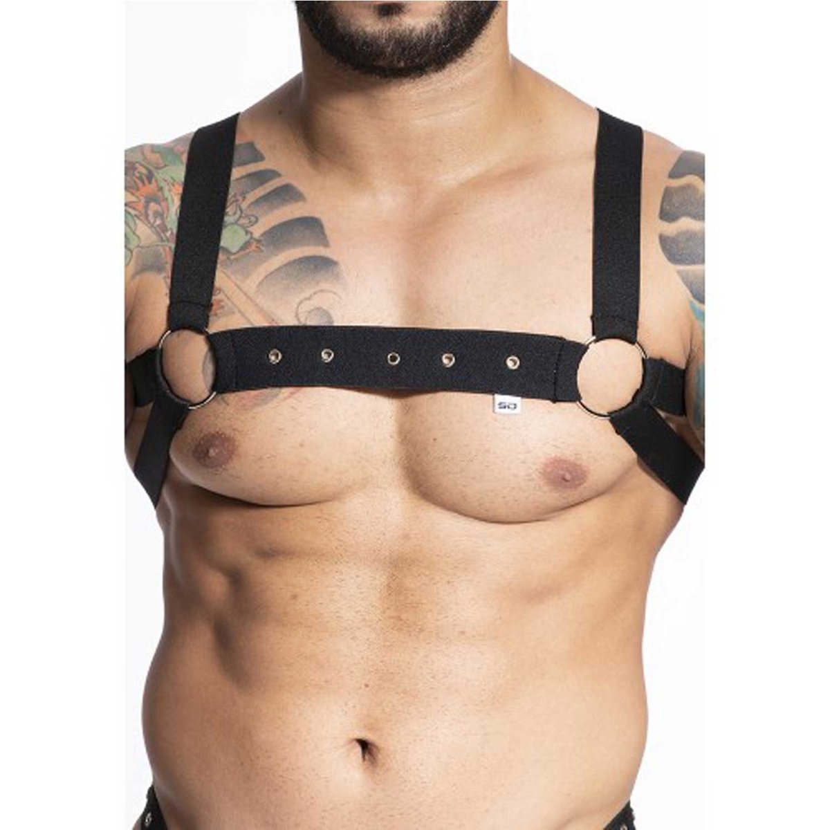 HARNES FEITO EM ELASTICO PRETO COM ILHOS - Butique Bella