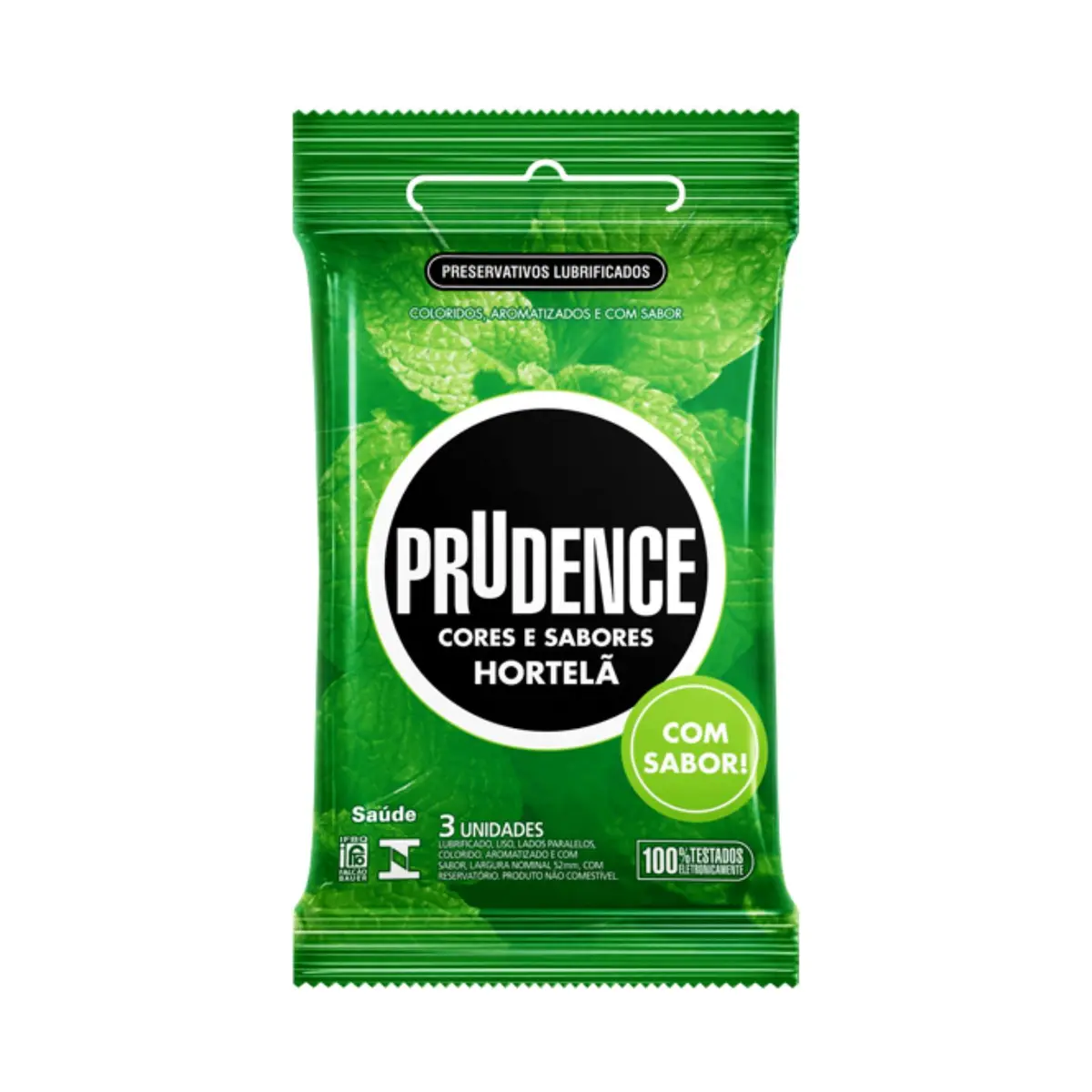 PRESERVATIVO PRUDENCE - CORES E SABORES - SABOR HORTELÃ 3UN, Prudence - Butique Bella