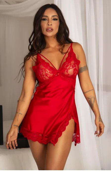 Camisola sem Bojo com Calcinha Vermelha GG