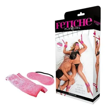 Kit Bondage 4 Amarras e Venda em Pelúcia Rosa, Adão e Eva - outro ângulo - Butique Bella