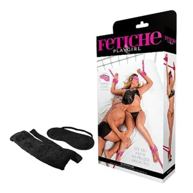 Kit Bondage 4 Amarras e Venda em Pelúcia Preto, Adão e Eva - outro ângulo - Butique Bella