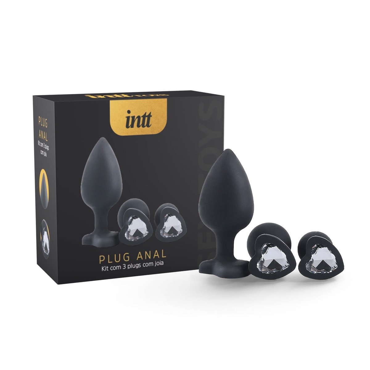 Kit Plug Anal 3 Tamanhos com Joia Silicone