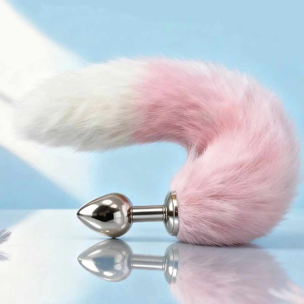 Plug Anal com Rabo de Raposa Aço Inox Rosa e Branco